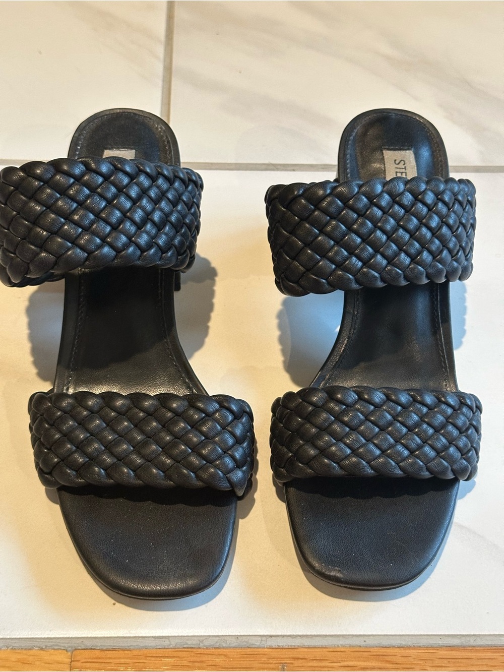 Steve Madden Women’s Black Woven Braided Double Strap Slide Sandals Size 9.5